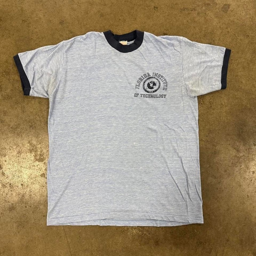 Vintage 80s Florida Tech Baby Blue Ringer T-shirt Size Small